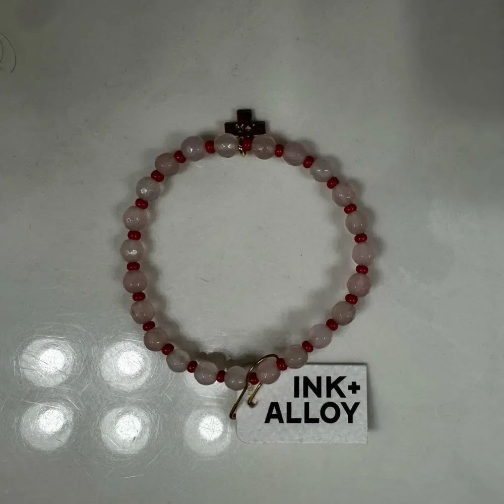 INK+ALLOY Pink Red Beaded Cross Bracelet